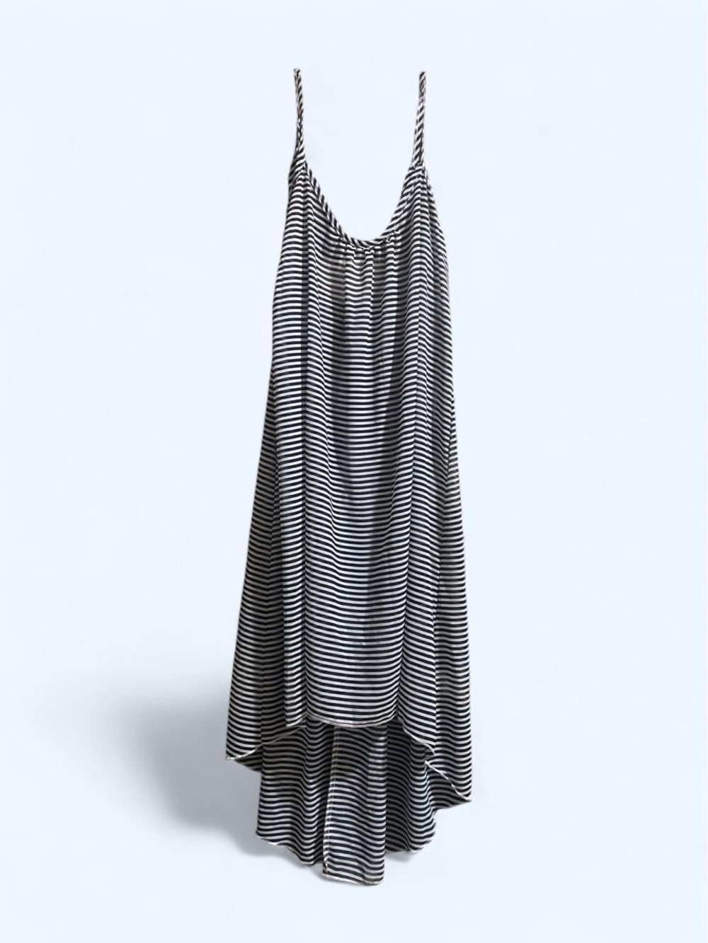 Striped Spaghetti Strap Hi-Low Coverup Dress - Navy & White